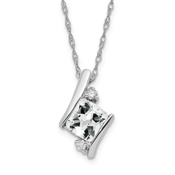 Sterling Silver Gemstone & Diamond Charm Pendant Necklace Square Checkerboard - Picture 7 of 16